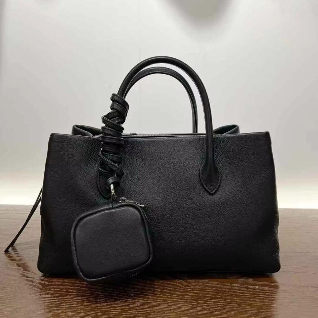 black leather tote bag