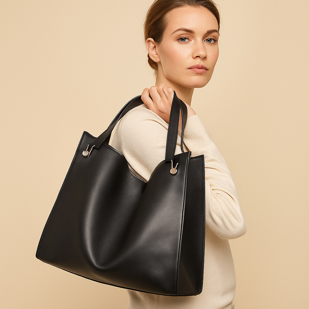 Pengeluar beg kulit tote kulit hitam