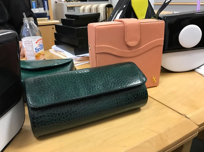 Leather material swatches for custom bags