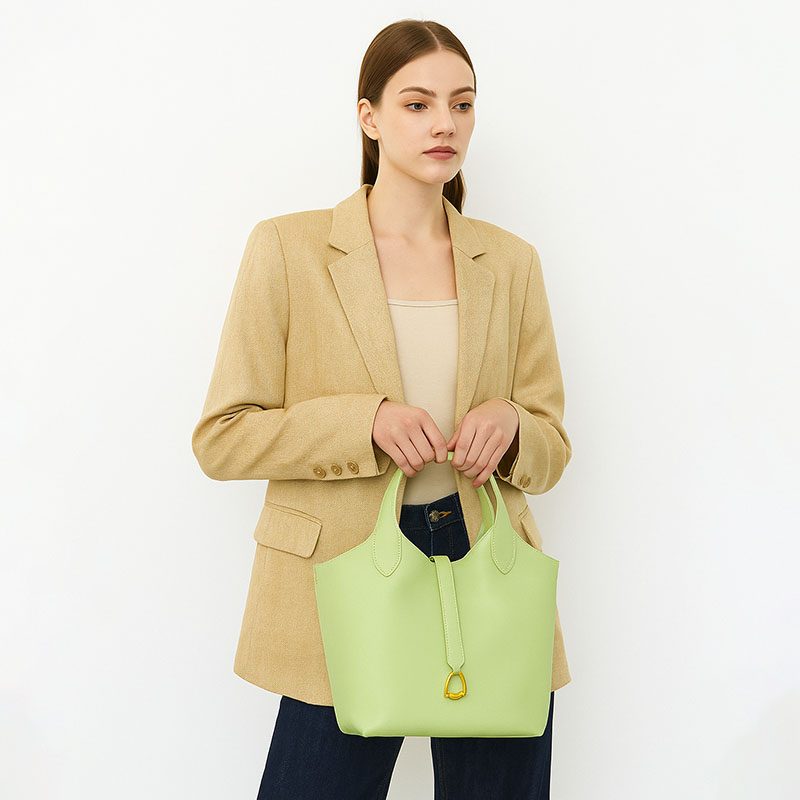Genuine Leather Bucket Tote Bag