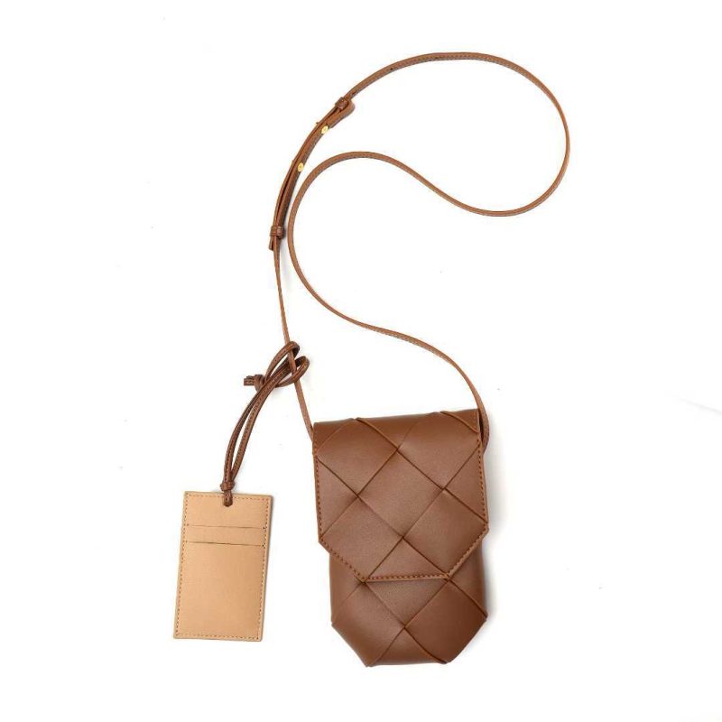 Genuine Diamond Shaped Hand Woven Phone Keycard Bag