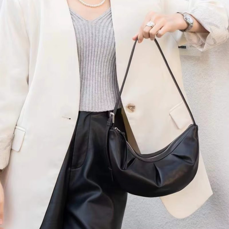 Soft Leather Crescent Shoulder Bag